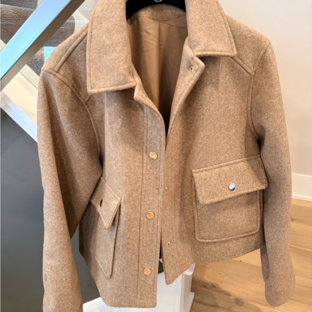 Zara cropped wool blend Camel-Tan utility Wool Pea Coat